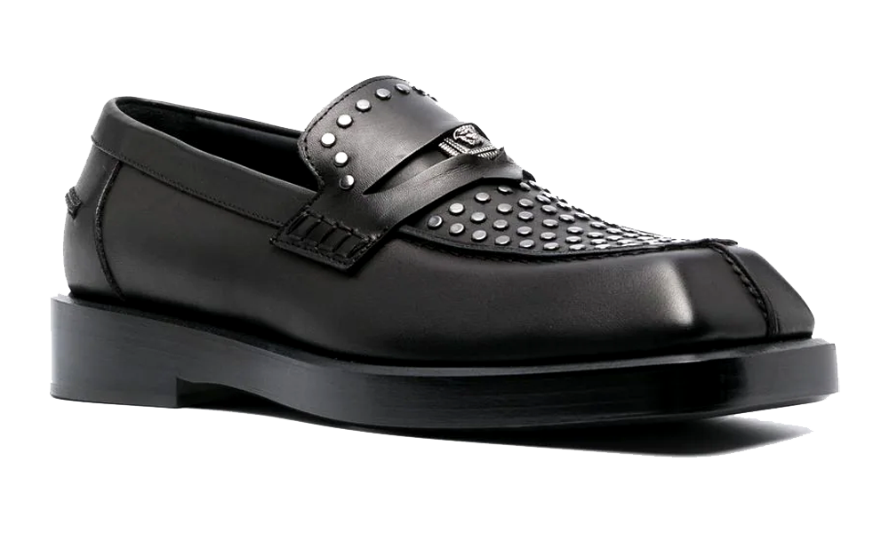 Versace Square-Toe Studded Loafers Black