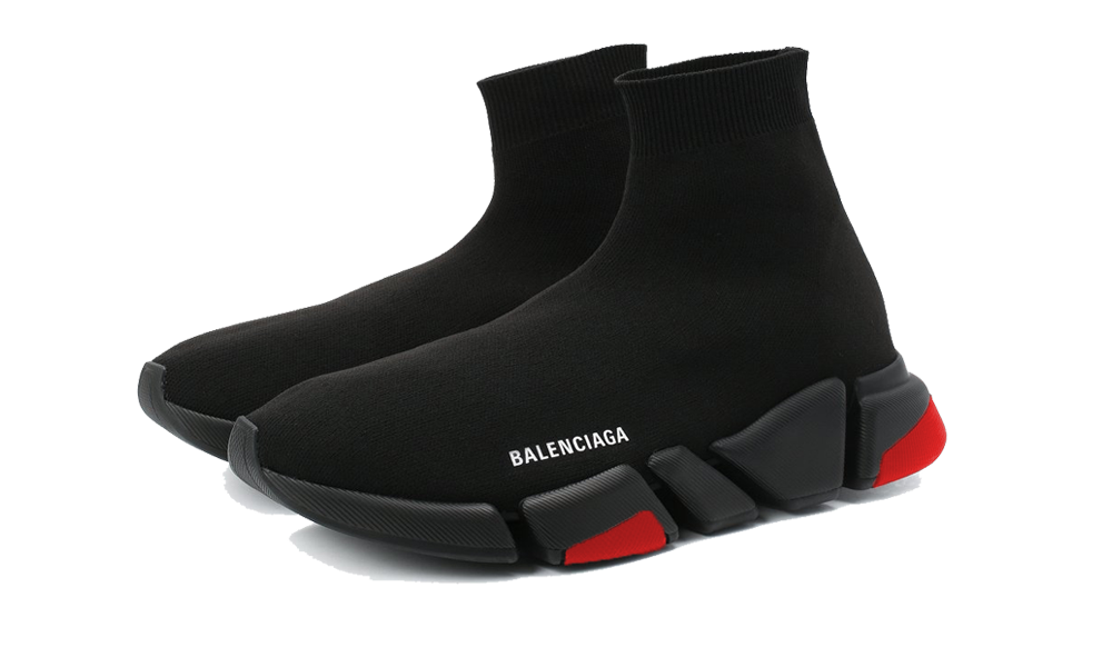Balenciaga Speed 2.0 in Black Recycled knit With Red Sole