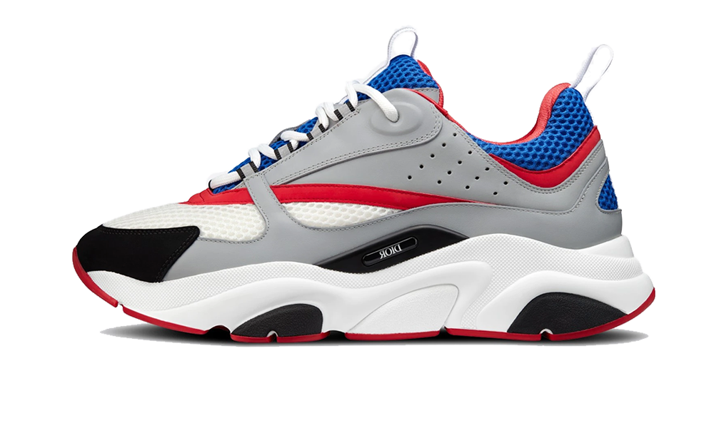Dior B22 Gray and Red Calfskin with White and Blue Technical Mesh