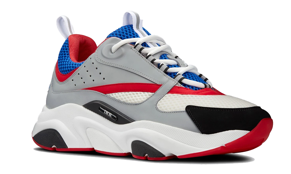 Dior B22 Gray and Red Calfskin with White and Blue Technical Mesh